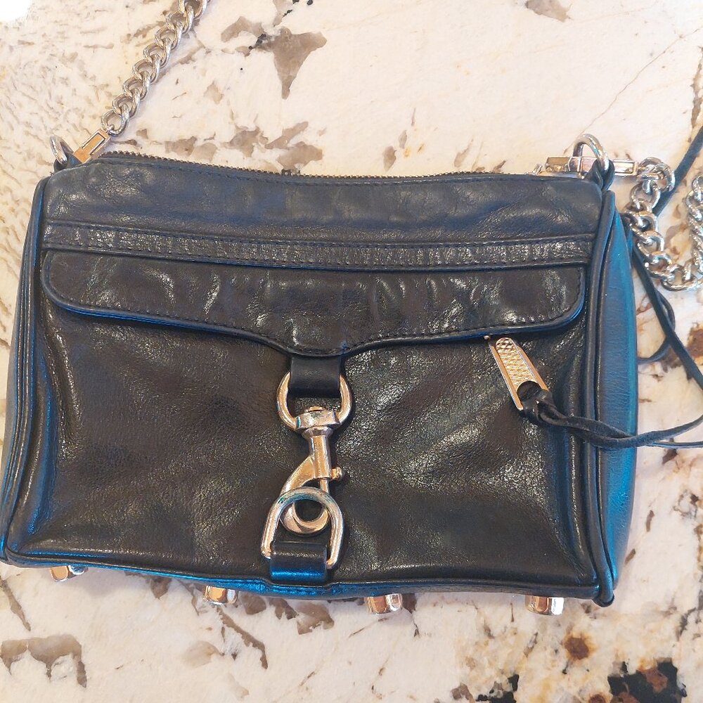 Rebecca Minkoff  Black Leather Crossbody Bag with Chain leather strap 6" x 9"